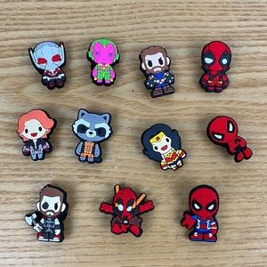 11 avenger croc charms with their little friend Spider-Man.
